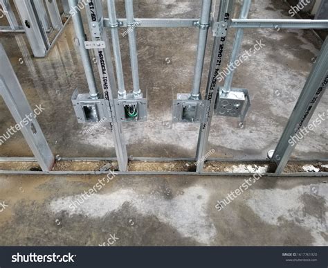 metal studs with electrical boxes